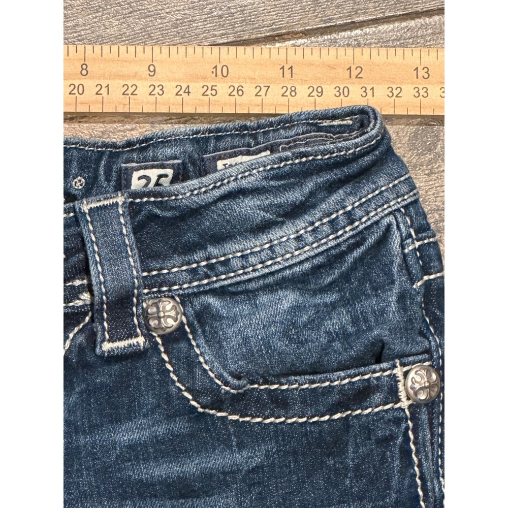 Miss Me Angel Wings Cross Bling Distressed Denim Low Rise Y2K Bermuda Shorts 25 - Picture 6 of 11